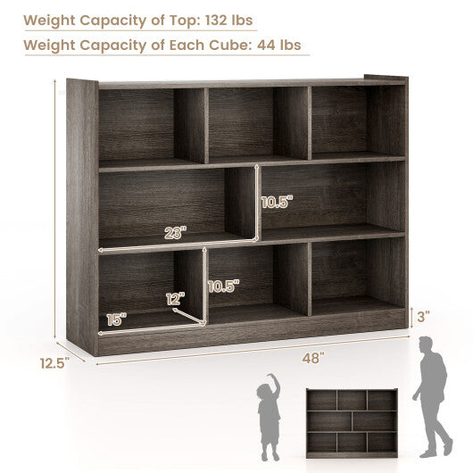 Costway 3-Tier Open Bookcase 8-Cube Floor Standing Storage Shelves Display Cabinet-Gray