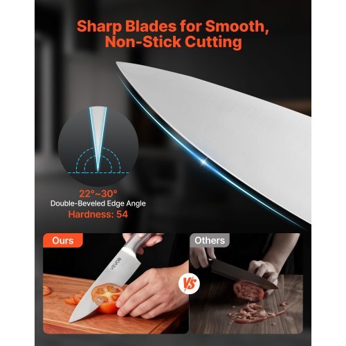 Kitchen Knife Set with Block and Sharpener, 15 Piece German High Carbon Stainless Steel  Sharp Knife Set, Kitchen Cutlery with Ergonomic Handle, Sharpening Rod and Wooden Block, for Home Cooks