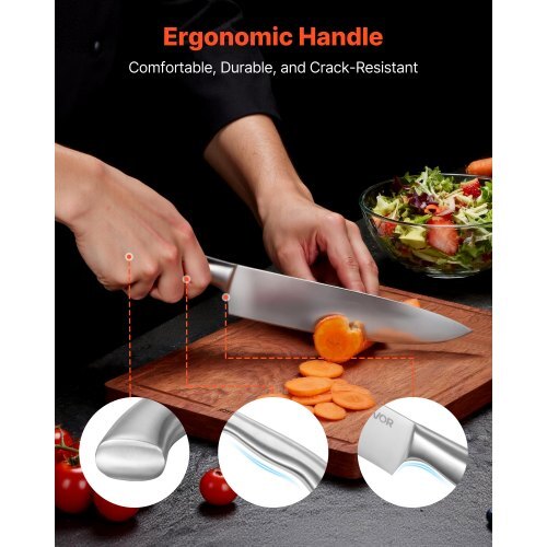 Kitchen Knife Set with Block and Sharpener, 15 Piece German High Carbon Stainless Steel  Sharp Knife Set, Kitchen Cutlery with Ergonomic Handle, Sharpening Rod and Wooden Block, for Home Cooks