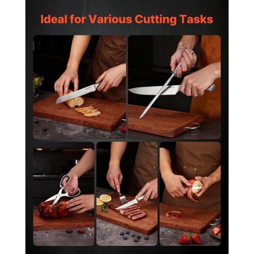 Kitchen Knife Set with Block and Sharpener, 15 Piece German High Carbon Stainless Steel  Sharp Knife Set, Kitchen Cutlery with Ergonomic Handle, Sharpening Rod and Wooden Block, for Home Cooks