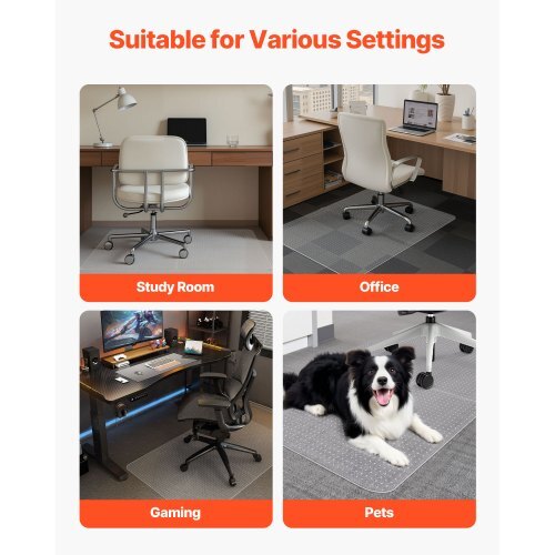 Chair Mat, 36 x 48-inch Office Chair Mat for Carpeted Floors, Plastic Floor Protector Rug with Studded, Non-Slip & Easy to Clean, Smooth Glide Under Desk Rug for Home Office (Rectangular)