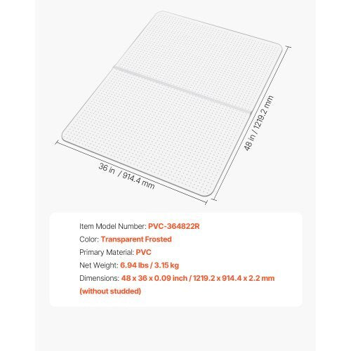Chair Mat, 36 x 48-inch Office Chair Mat for Carpeted Floors, Plastic Floor Protector Rug with Studded, Non-Slip & Easy to Clean, Smooth Glide Under Desk Rug for Home Office (Rectangular)
