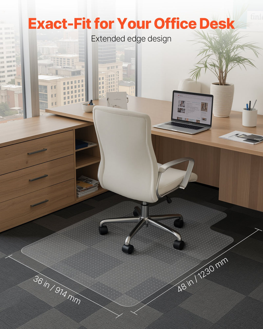 Chair Mat with Lip, 36 x 48-inch Office Chair Mat for Low Pile Carpeted Floors, Plastic Floor Protector Rug with Studded, Non-Slip & Easy to Clean, Smooth Glide Under Desk Rug for Home Office
