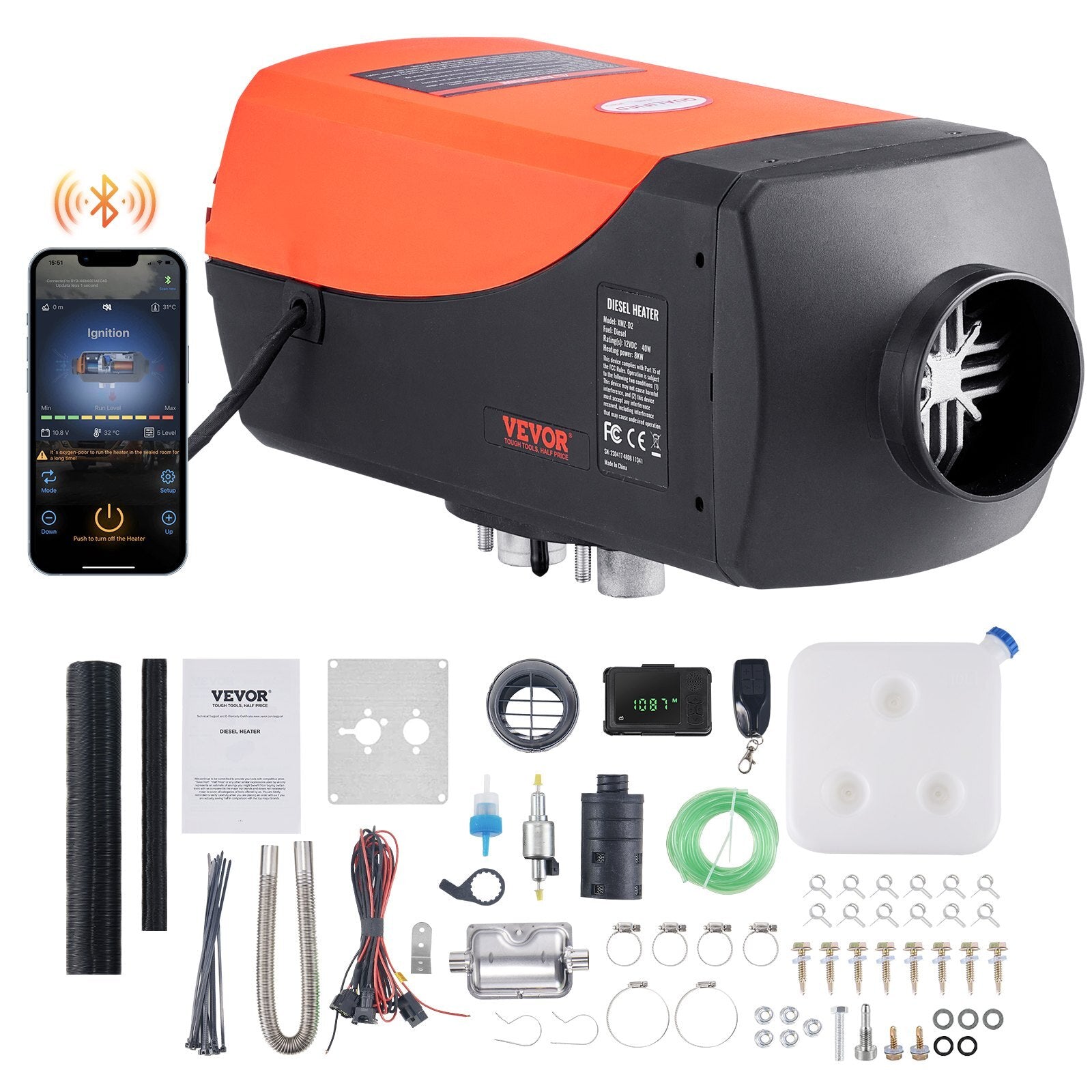 Bluetooth App Control Diesel Air Heater, 12V 8KW Diesel Heater with Automatic Altitude Adjustment, Remote Control and LCD, Diesel Parking Heater for RV Trailer Camper Van Boat