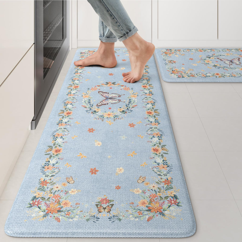 KIMODE Floral Cushion Kitchen Mat Set 2PC