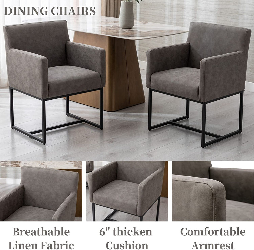 Set Of 4 Grey Upholstered Armchairs With Linen Fabric