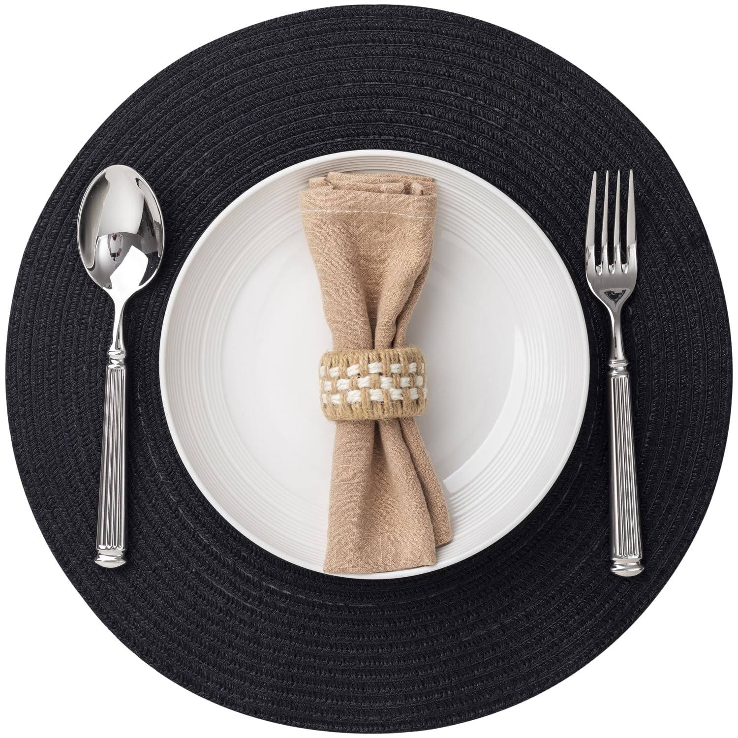 Round Placemats Set of 12 Woven Placemats Washable Braided Table Mats for Dining Table Heat Resistant Non-Slip Circle Place Mats(Black)