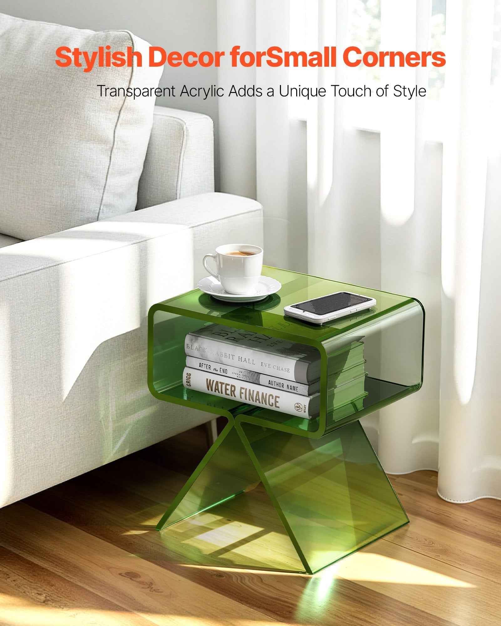 Acrylic Nightstand Side Table, Modern Clear Bedside Table With Storage