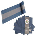 Placemats with Table Runner Set Place Mats Woven Crossweave Placemat Vinyl Kitchen Tablemat Washable PVC Table Mats for Dining Table Parties Farmhouse Thanksgiving Christmas & Gathering (Blue C)
