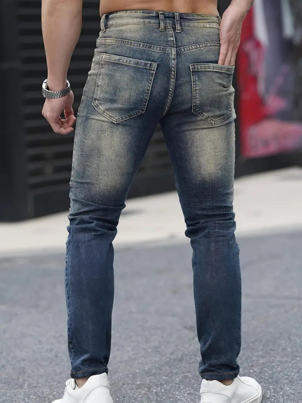 Men’s Ripped Stretch Jeans – Navy High Street | Urban Cool 25 Edition