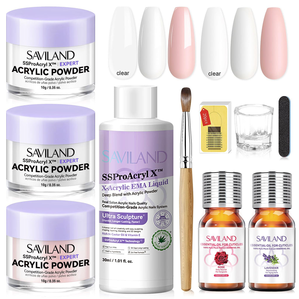 SAVILAND Pro Acrylic Nail Set: Multicolor Kit with Brushes & Oils