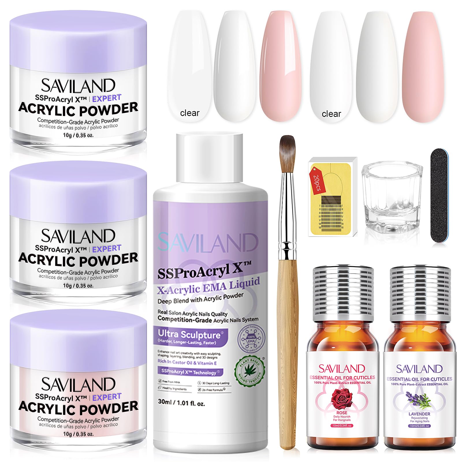SAVILAND Pro Acrylic Nail Set: Multicolor Kit with Brushes & Oils