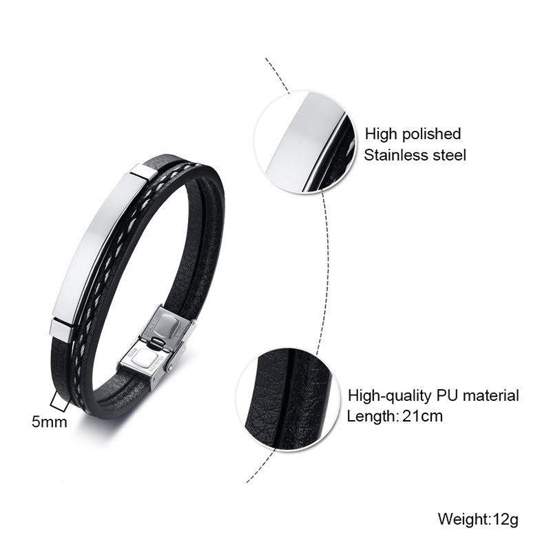 Men's Titanium Steel Woven Leather Bracelet