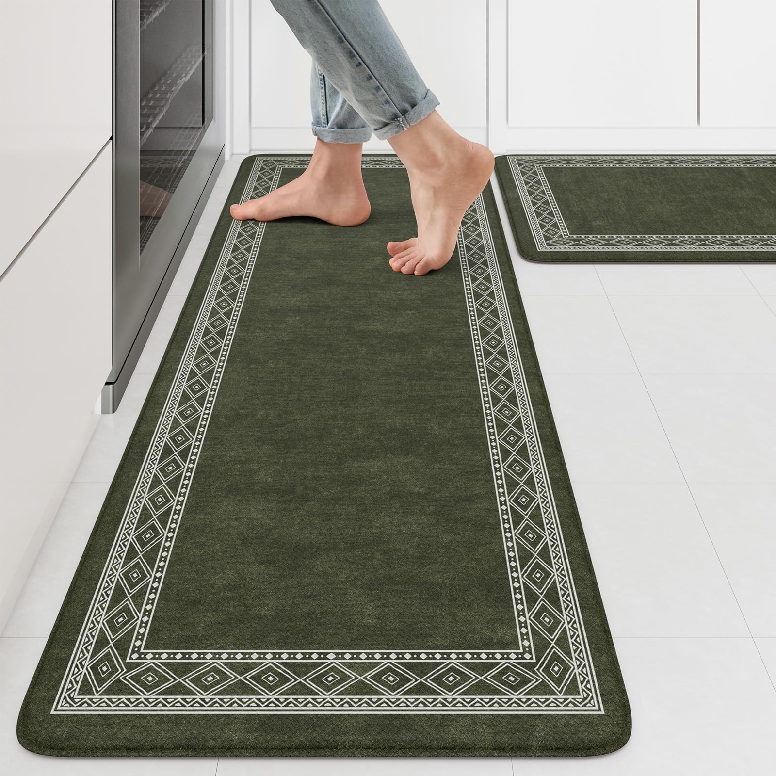 KIMODE Stain-Resistant Kitchen Mat Set 17x47 & 17x29