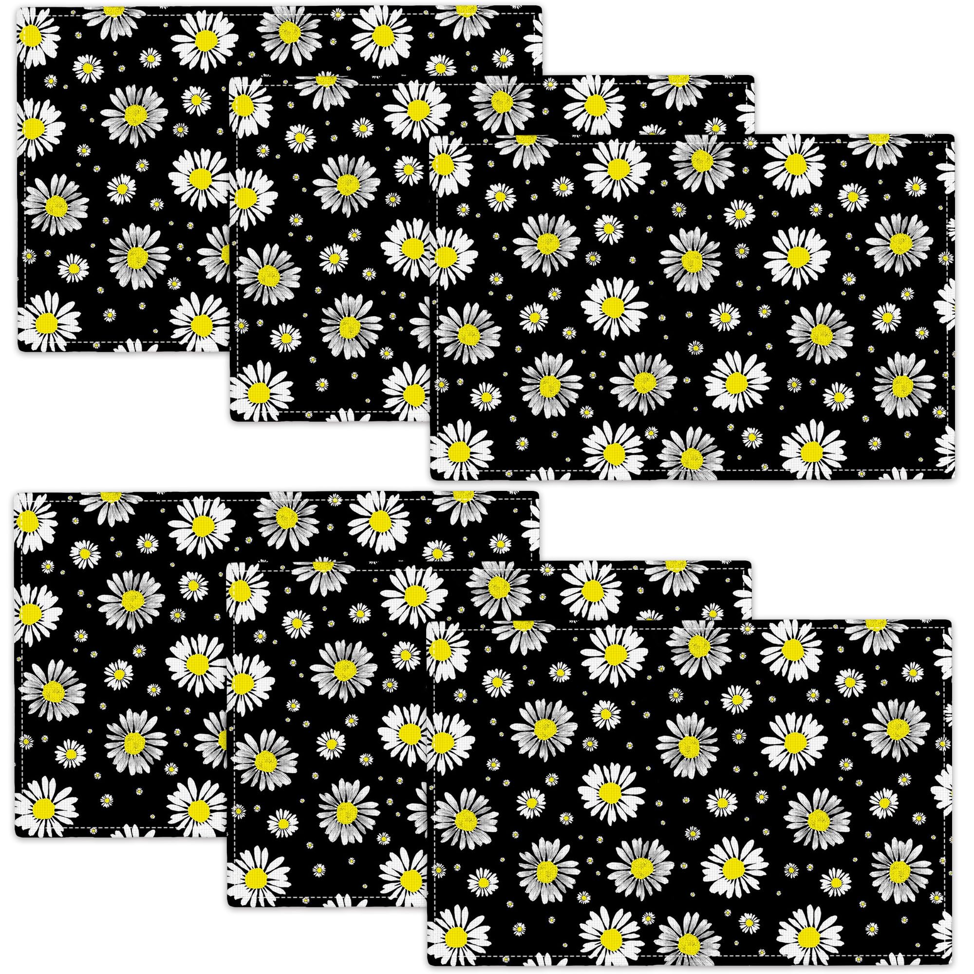 Daisy Pattern Placemats Set of 6 Floral Place Mats Table Mats for Kitchen Dining Table Kitchen Decor Linen 12x18 Inch
