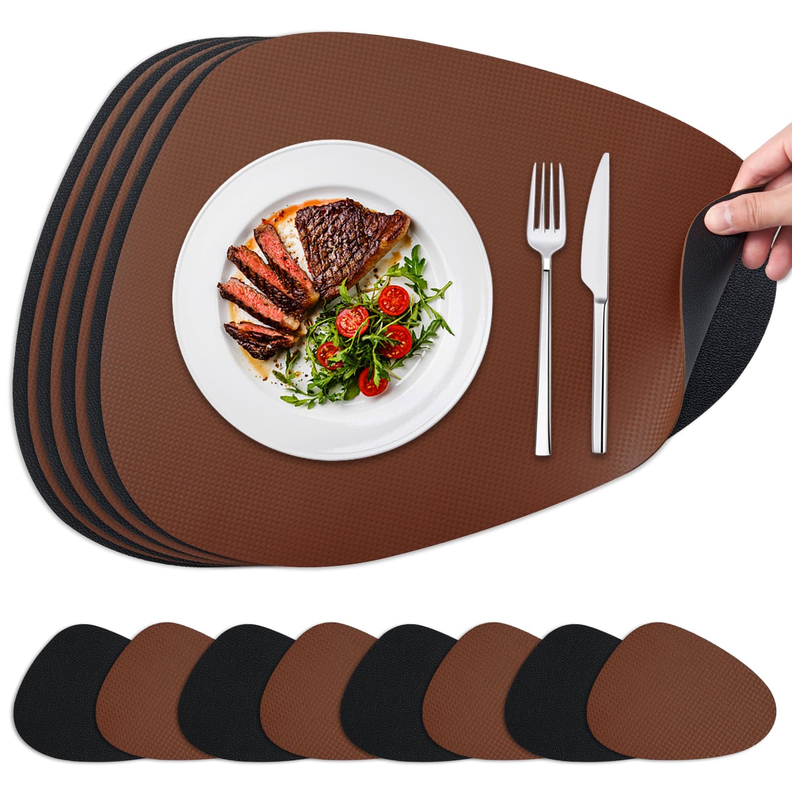 Dual-Sided Faux Leather Placemat & Coaster Set