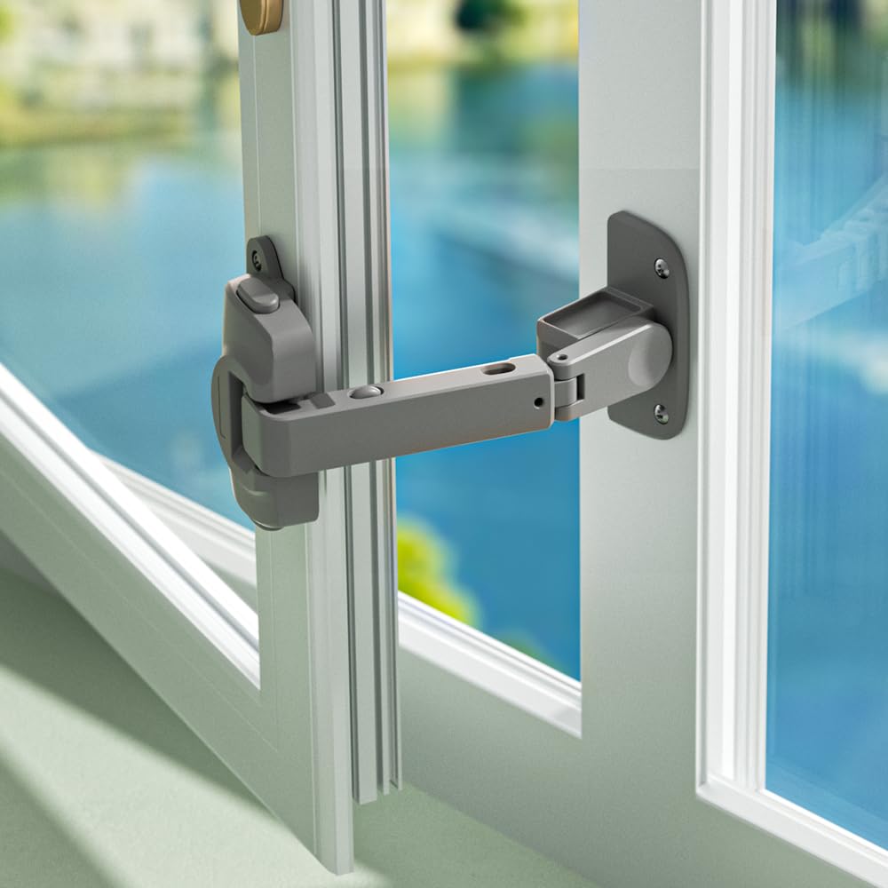 SAFELON 2 Pcs Upgraded Adjustable Window Lock Child Lock Window Baby Safety Window Restrictors Childproof Window Safety Lock for Kids & Pets (Grey)