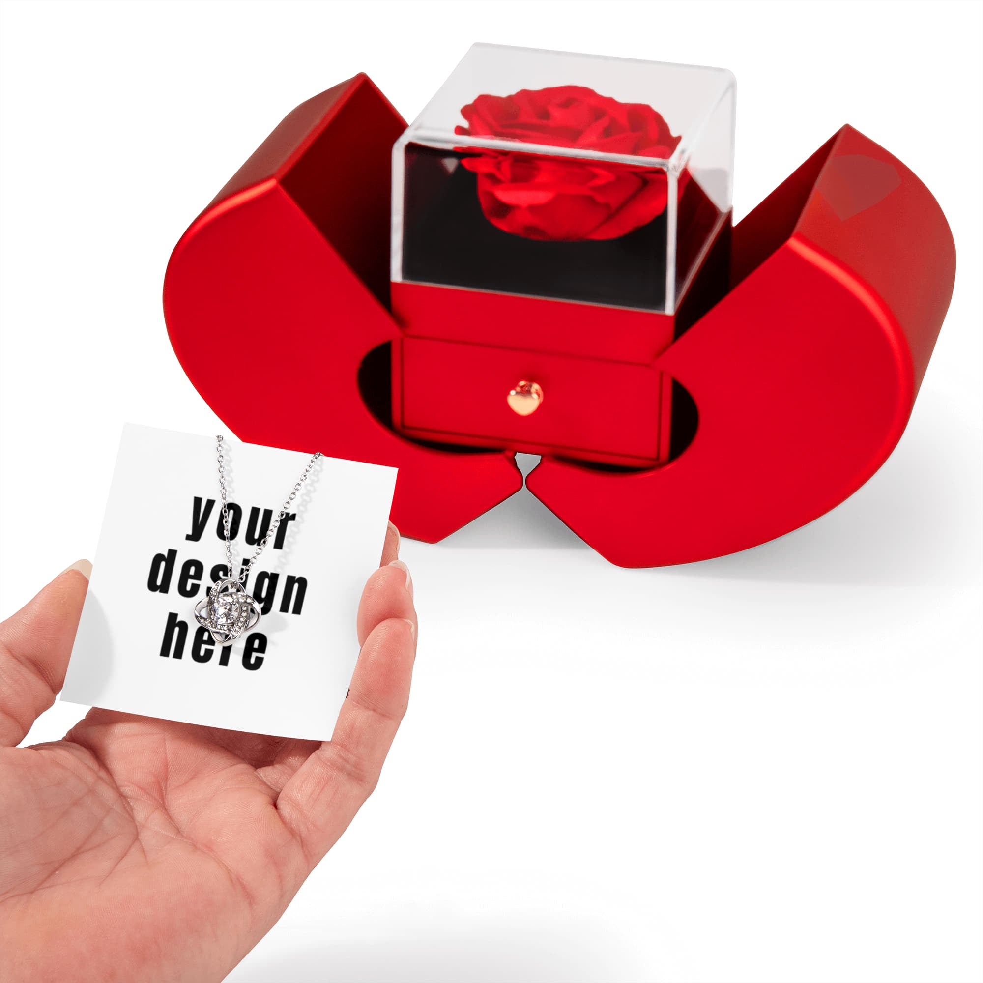 Love Knot Necklace with Red Heart Rose Box