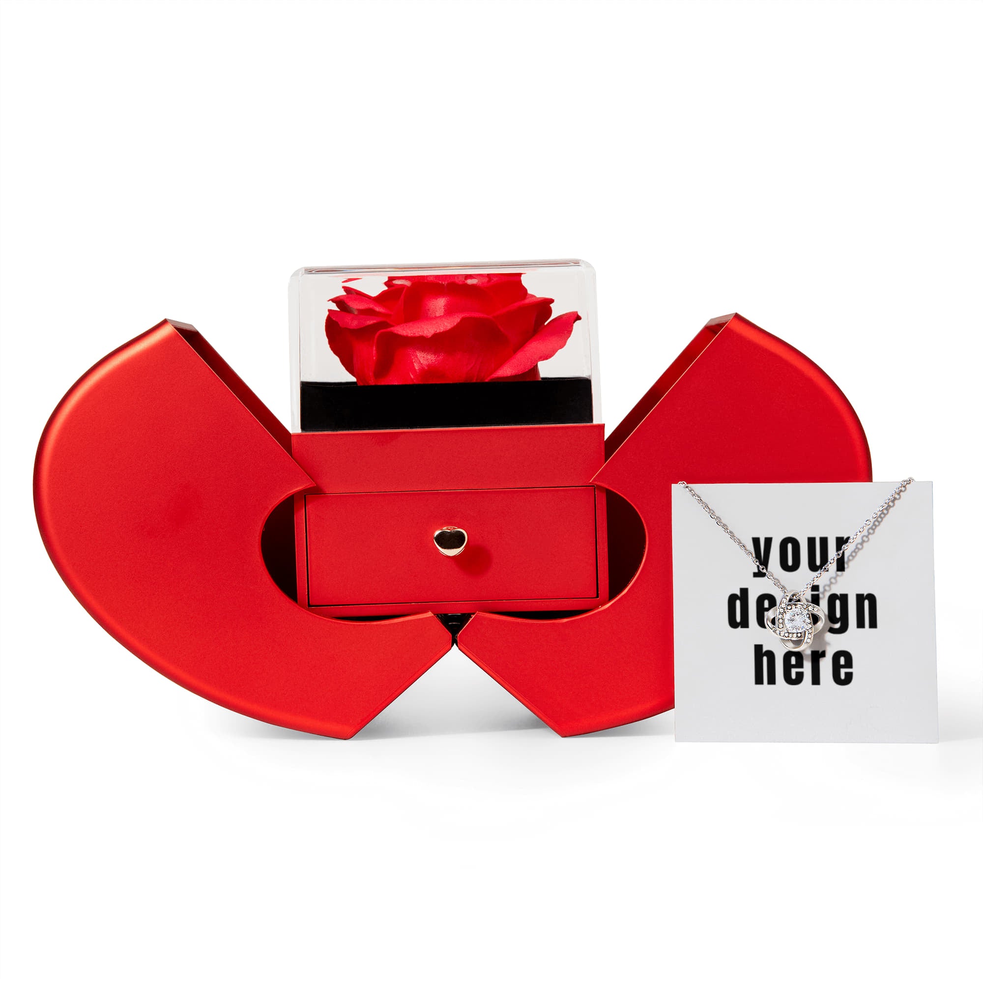 Love Knot Necklace with Red Heart Rose Box