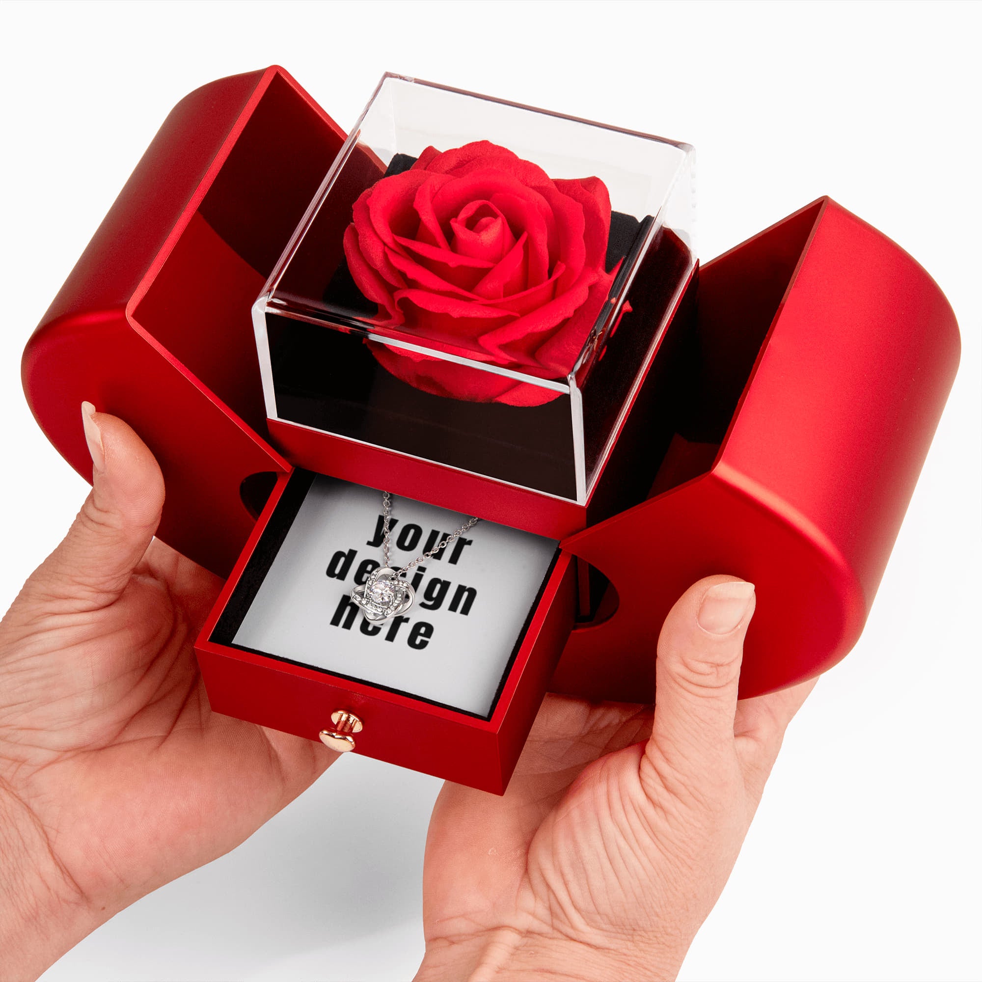Love Knot Necklace with Red Heart Rose Box