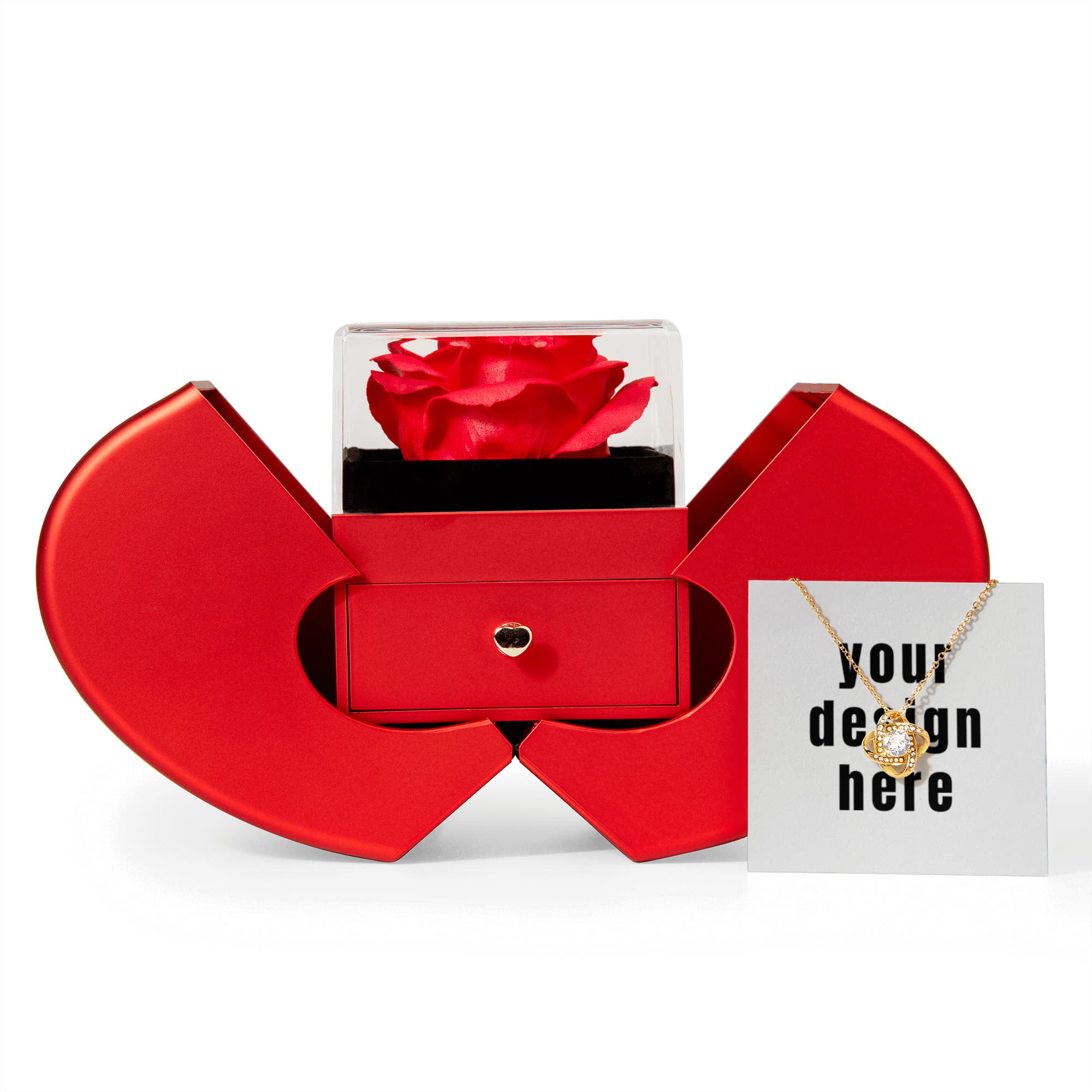 Love Knot Necklace with Red Heart Rose Box