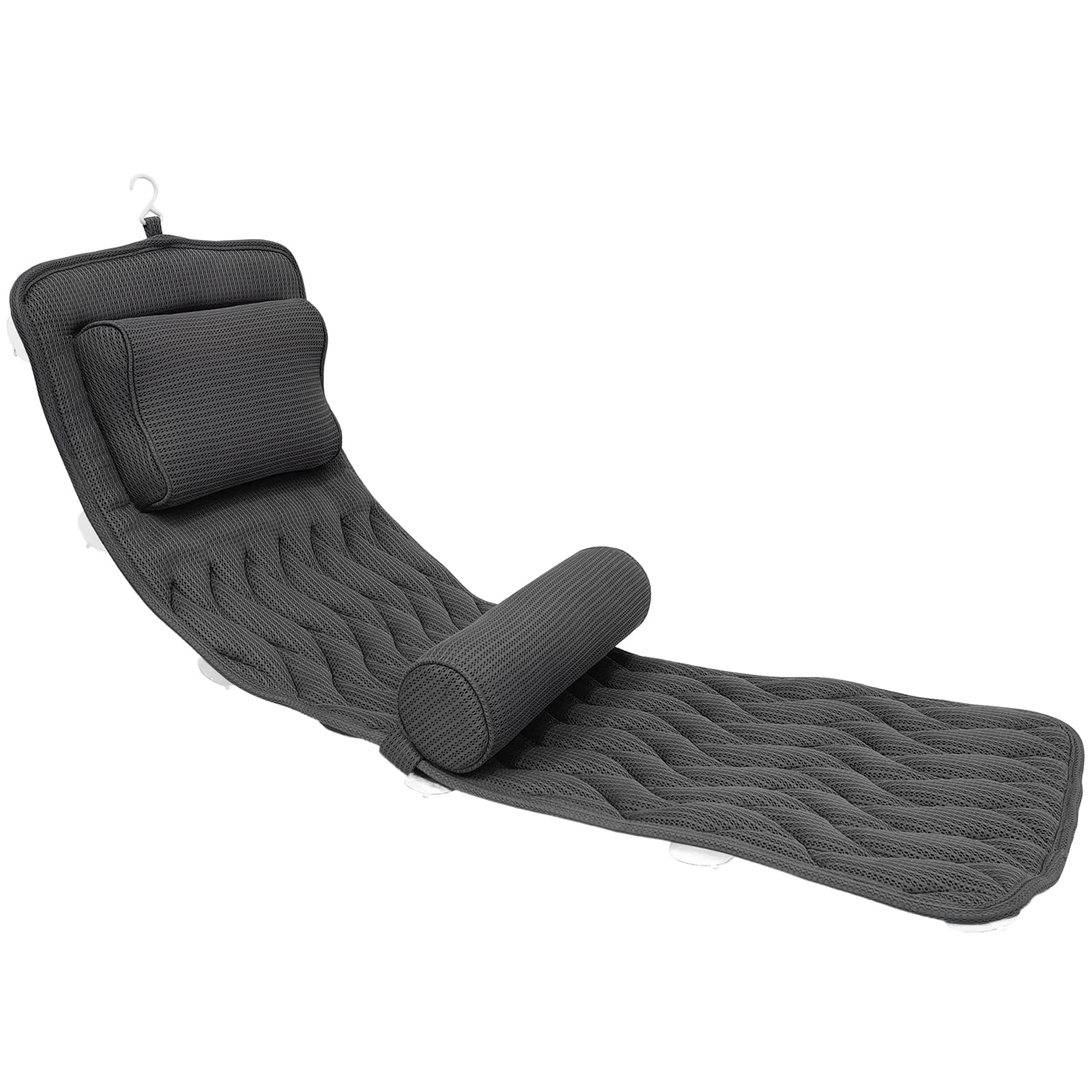 Full Body Bath Pillow with Adjustable Lumbar Roll Pillow Bathtub Cushion with 14 Suction Cups 3D Air Mesh Fit Any Tub Gray Bathroom Accessories