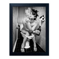 Black and White Bathroom Wall Art Funny Bathroom Wall Decor Woman Smoking on the Toilet Decor Girls Bathroom Decor Black Framed Bathroom Sign