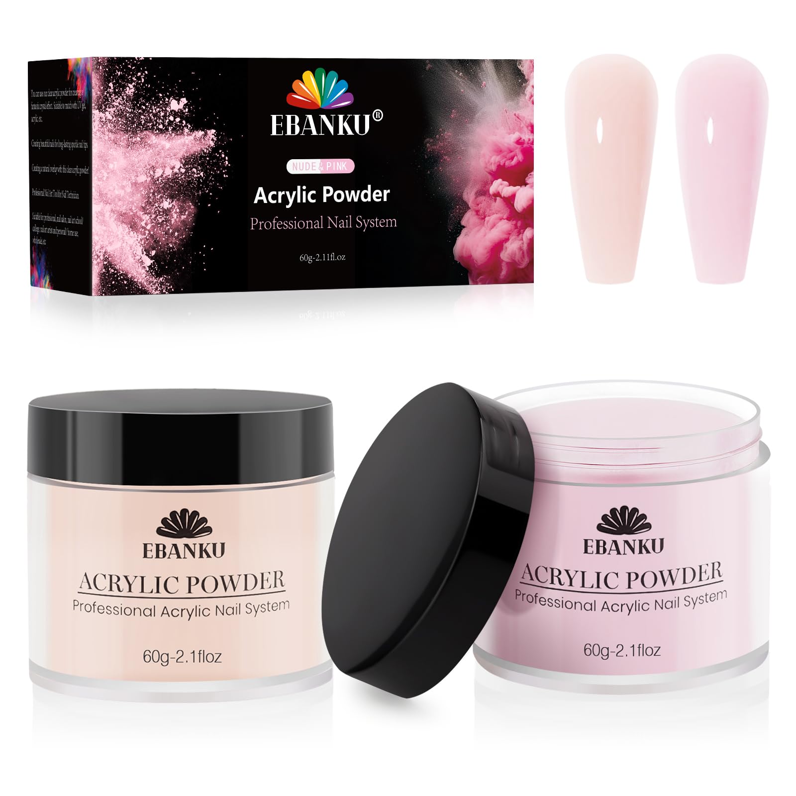 EBANKU Nude Pink Acrylic Nail Powder Twin Pack