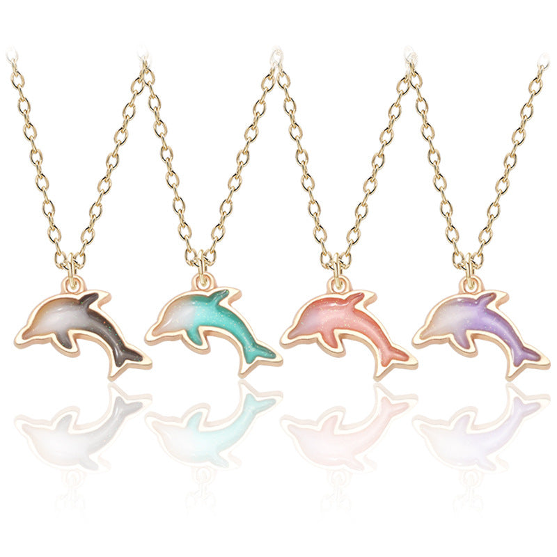 Gold Dolphin Pendant Necklace Jewelry