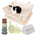Yuoaes Large Rabbit Litter Box w/Plastic Grid & Dump Tray-Bunny Litter Pan Small Animal Potty Toilet - Pet Bunny Supplies Rabbit Cage Accessories for Training Corner Litter Box (Cream)