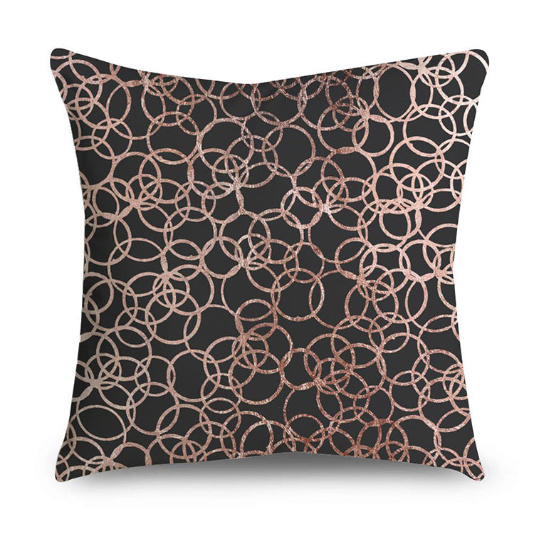 Rose Gold Polyester Pillow Cover with Black Gold Design