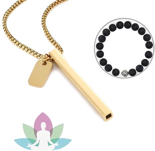 tanguan Anxiety Breathing Necklace 7 Chakra Bracelet for Women Men Silent Stunning Stainless Steel Meditation Jewelry Stress Relief Calming Down Tool Set (Gold & Black)
