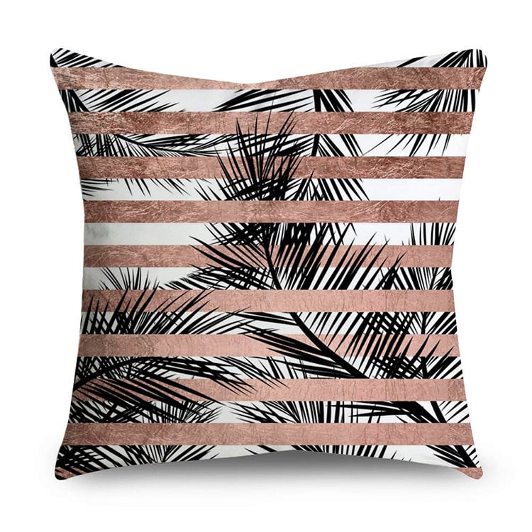 Rose Gold Polyester Pillow Cover with Black Gold Design