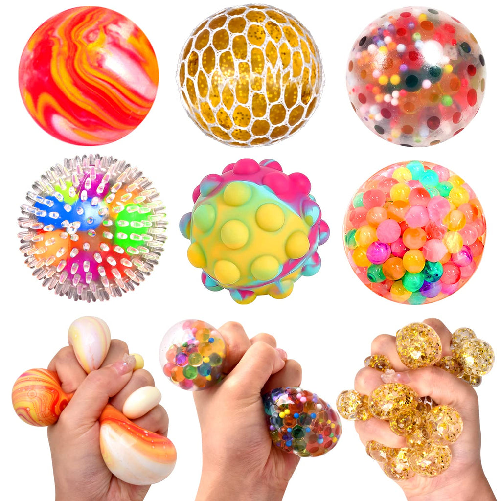 6 Pack Squishy Stress Balls Stress Relief Tool for Adults Squeeze Ball Pop Fidget Ball Mesh Ball Color Change Ball Help to Relax Decompress and Focus 2.4 inches