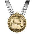 Decade Awards Hockey Wreath Medal - Gold | Gold Hockey Medal - 2.75 Inch Wide (Hockey Ribbon)