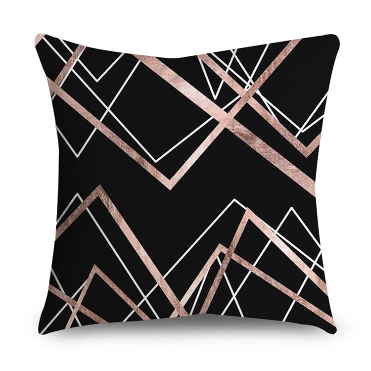 Rose Gold Polyester Pillow Cover with Black Gold Design