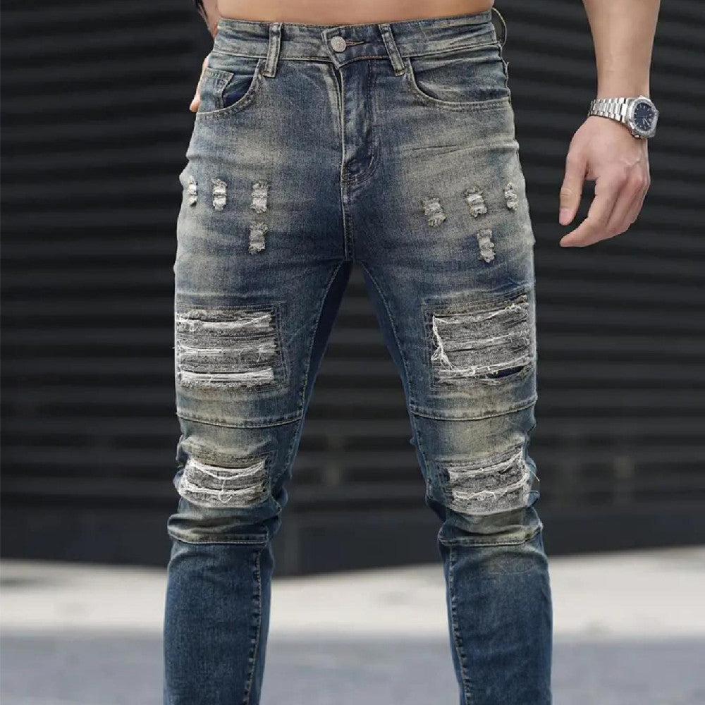 Men’s Ripped Stretch Jeans – Navy High Street | Urban Cool 25 Edition