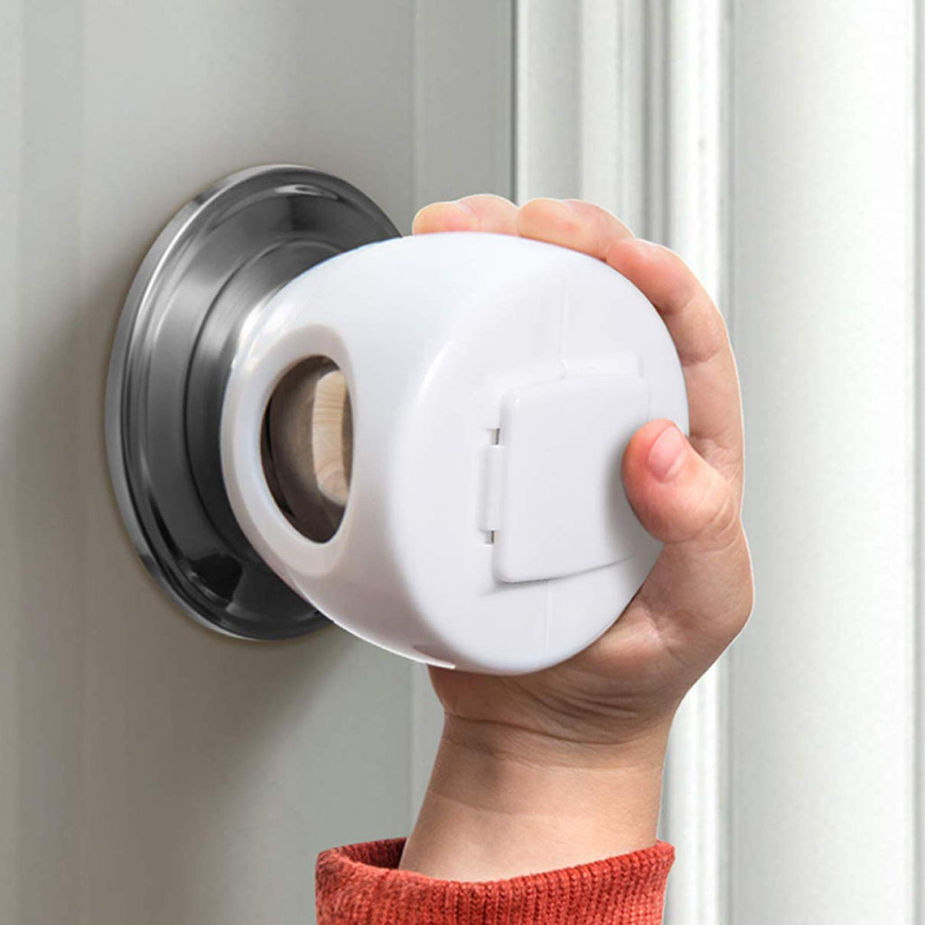 Door Knob Safety Cover for Kids Child Proof Door Knob Covers Baby Safety Door knob Handle Cover Lockable Design (4 Pack)