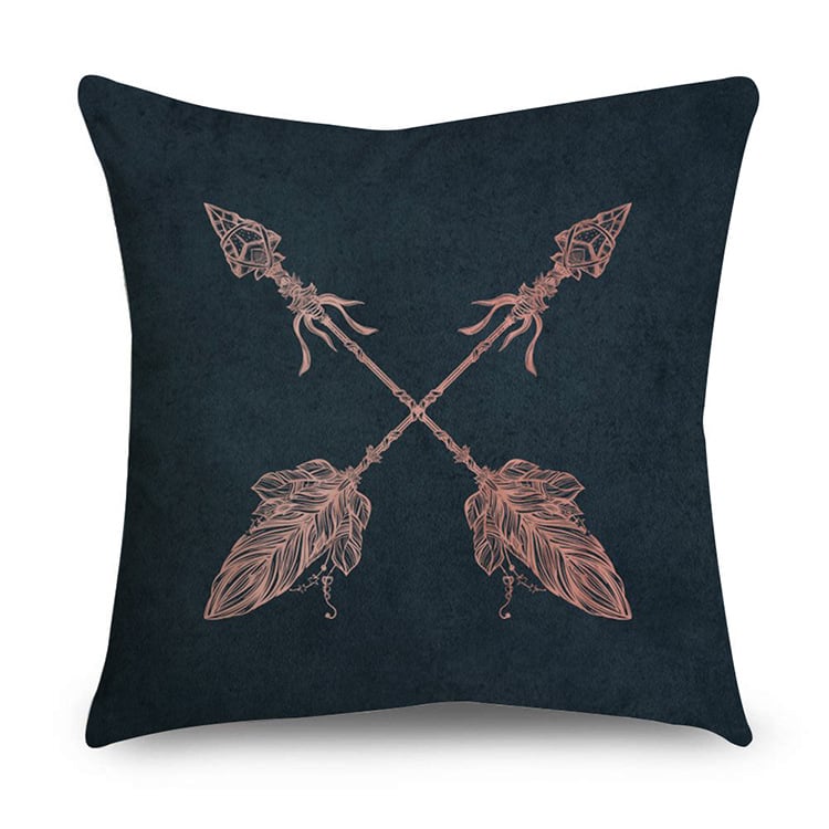 Rose Gold Polyester Pillow Cover with Black Gold Design