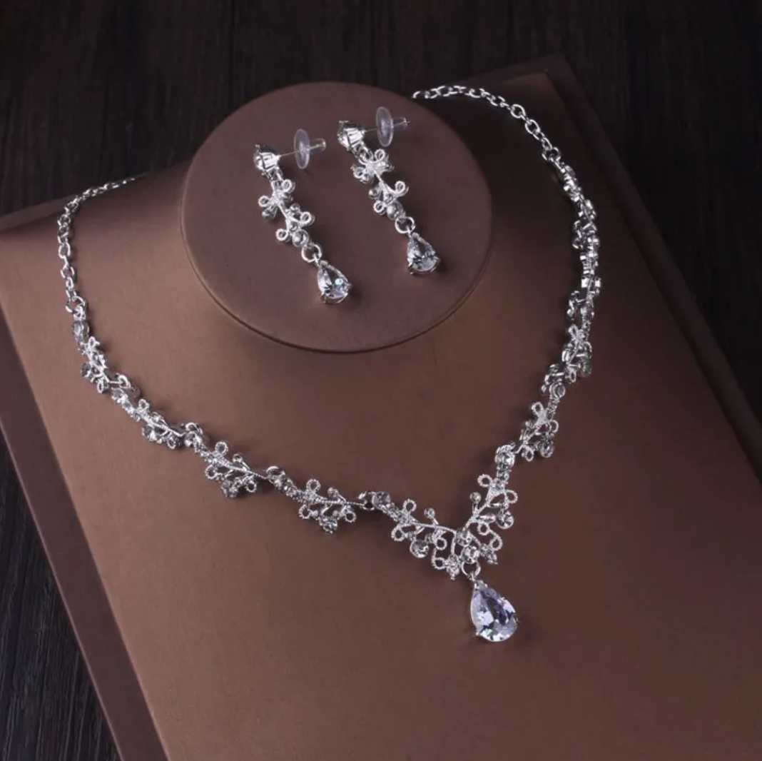Silver Crystal Bridal Jewelry Set