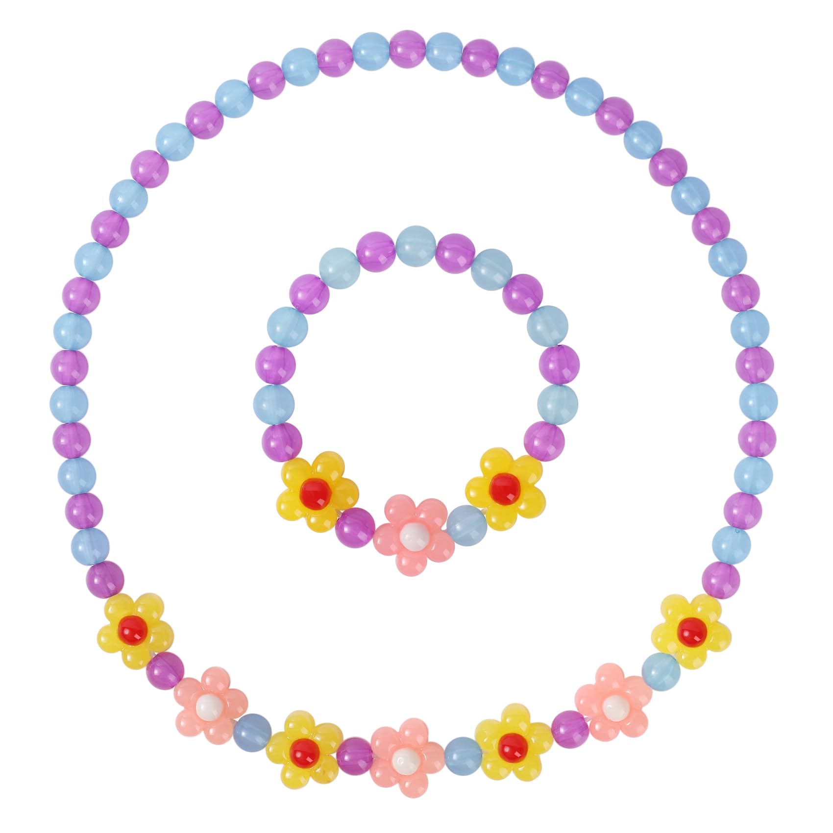 Yarkeuier Girls Jewelry Set - Cute Flower Beads Necklace Bracelet-Toddler Girls Flower Jewelry - Stretchy Chunky Costume Jewelry Present Toy-Yellow