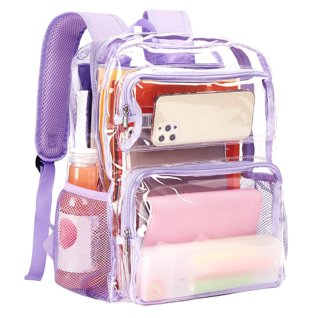 Vorspack Clear Backpack Heavy Duty - Large Clear Bookbag Transparent Backpacks See Through Backpack for College Work Travel Festival - Purple