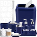 XLHOMO Navy Blue Bathroom Accessories Set - 10 Piece Bathroom Set with Trash Can and Toilet Brush Soap Dispenser Toothbrush Holder and Cup Soap Dish and Qtip Holder for Housewarming Gift