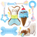 BAEJMJK 6 Pack Puppy Teething Toys Blue Small Breed Dog Chew Toys with Rope Cute Plush Squeaky Dog Toys Soft Rubber Puppy Toys Set for Cleaning Teeth Interactive Pet Doggy Bone Toys