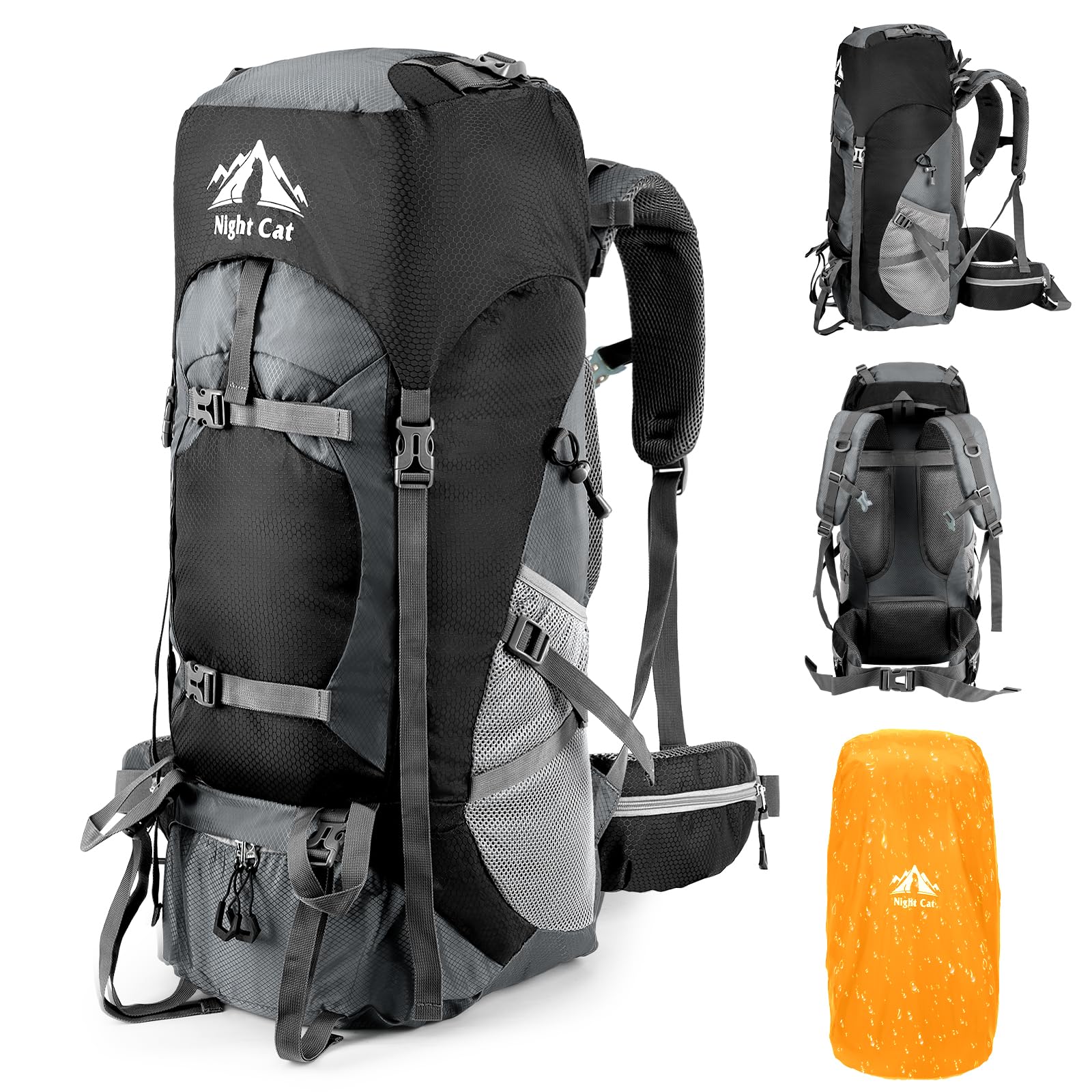 Night Cat Hiking Backpacks 90L Camping Backpacking Packs for Men Women Lightweight Outdoor for Mountaineering Traveling No Internal Frame