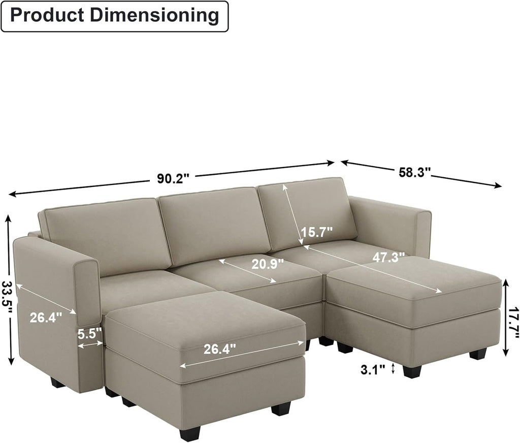 Grey Velvet Modular U Shaped Sectional Sofa Living Room
