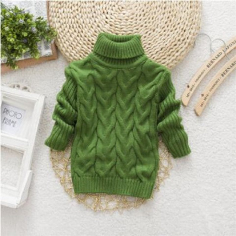 Color: Green, Size: M - Baby Children's Round Neck High Neck Warm Sweater