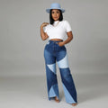 Washed Stitch Women's Denim Trousers for Street Fashion