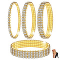 Kucheed 4PCS Twinkle Diamond Anklet Elastic Bling Shining Foot Jewelry Rhinestones Bridal SummerAnkle Bracelet Jewelry (Gold)