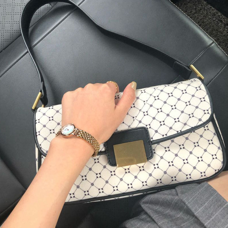 Geometric Print Shoulder Bag - Vintage Tote for Women